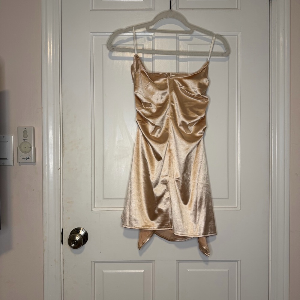 Gold Metallic Strapless Ruched Mini Dress | Sorority Formal / Party - Picture 3 of 4